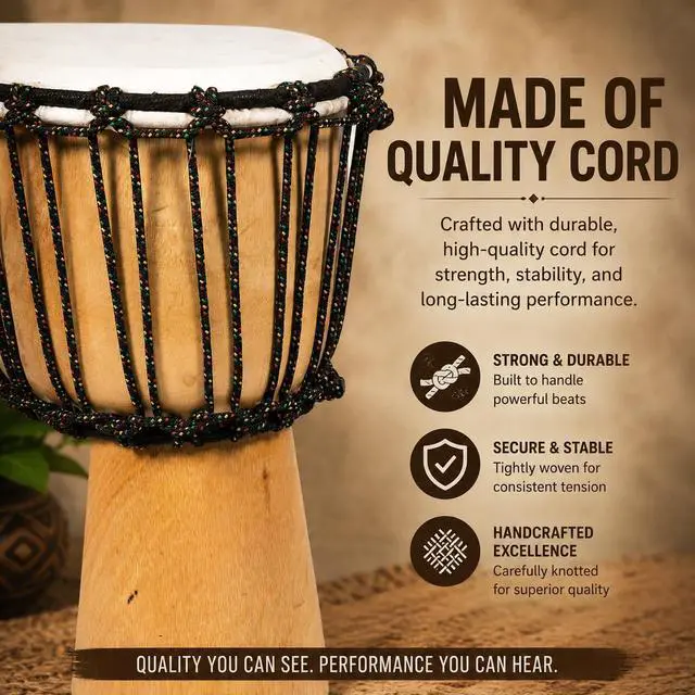 Alt view image 6 of 6 - Djembe Handmade Drum 12" Tall 6.5-7" Head Mahogany Wood Goat Skin | Handmade drum with natural materials; warm, resonant sound for beginners, performers, and percussion practice