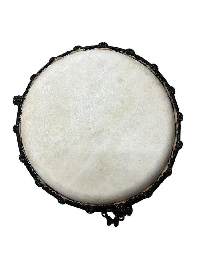 Alt view image 7 of 7 - Djembe Beginner Drum 20" Tall 8.5-9.5" Head Mahogany Wood Goat Skin | Handmade drum with natural materials; warm, resonant sound for beginners, performers, and percussion practice