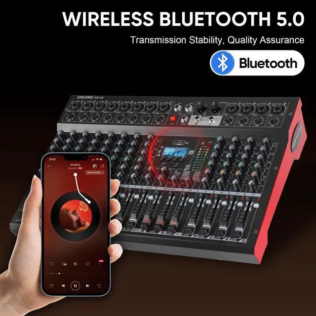 Alt view image 6 of 7 - 12 Channel Mixer, Professional Audio Mixing Console Studio DJ Board with Bluetooth, 99 DSP Effect,USB Recording, 48V Phantom Power, Reverb, MP3 Player for Live Sound Karaoke Performance