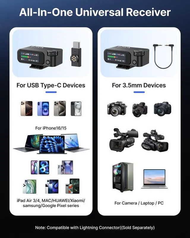 Alt view image 5 of 7 - MIC 2 Wireless Microphones for iPhone 15-16/Android/PC/Camera, AI Noise Cancellation, 32-bit Float Internal Recording, AMOLED Touchscreen, 984ft 54h Battery with Charging Case(with Clip Mic)