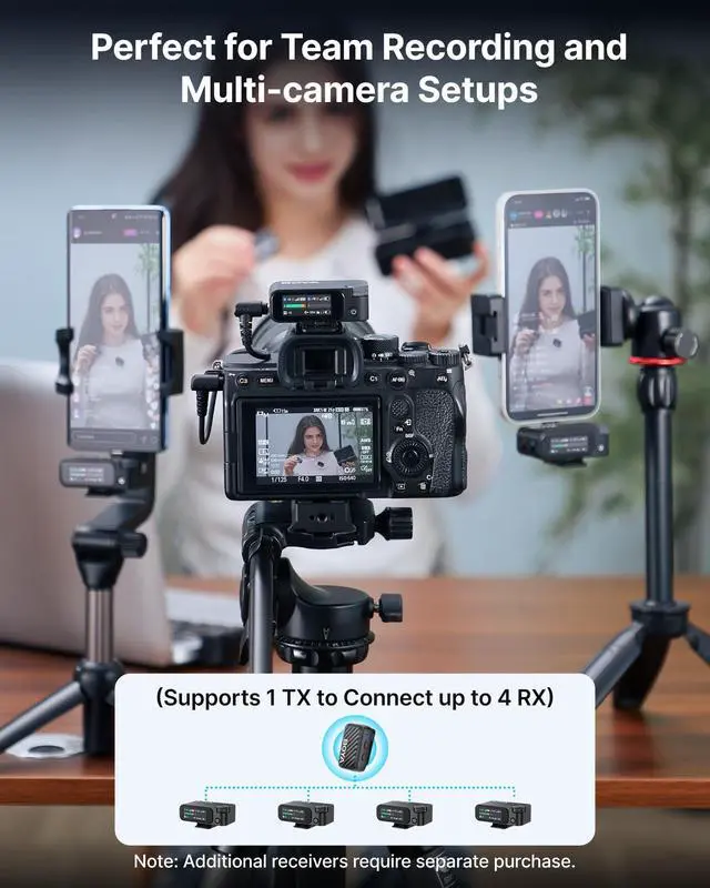 Alt view image 6 of 7 - MIC 2 Wireless Microphones for iPhone 15-16/Android/PC/Camera, AI Noise Cancellation, 32-bit Float Internal Recording, AMOLED Touchscreen, 984ft 54h Battery with Charging Case(with Clip Mic)