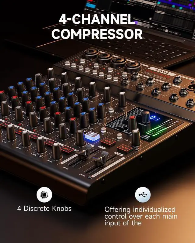 Alt view image 5 of 6 - DAM1000 10-Channel Analog DJ Audio Mixer Sound Board, with 4 Premium LAXY-PRE Microphone, 48V Phantom Power Preamps, BT 5.3, 48kHz 24Bit Sample Rate
