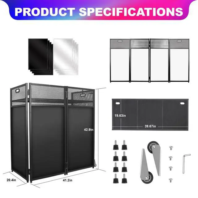 Alt view image 2 of 6 - Portable DJ Booth Table 43"H with Metal Frame, Foldable Facade Stand with Wheels | Foldable Design With Wheels And Carry Handles, Stable Metal Structure, Dual Scrims For Events, Parties