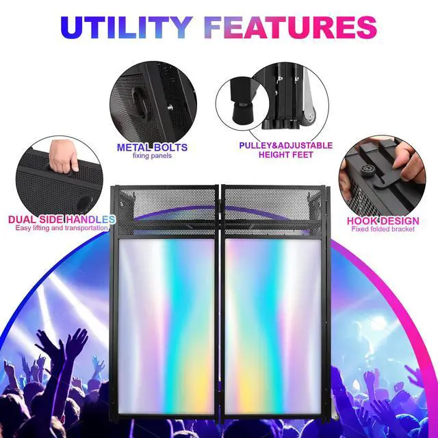 Alt view image 3 of 6 - Portable DJ Booth Table 43"H with Metal Frame, Foldable Facade Stand with Wheels | Foldable Design With Wheels And Carry Handles, Stable Metal Structure, Dual Scrims For Events, Parties