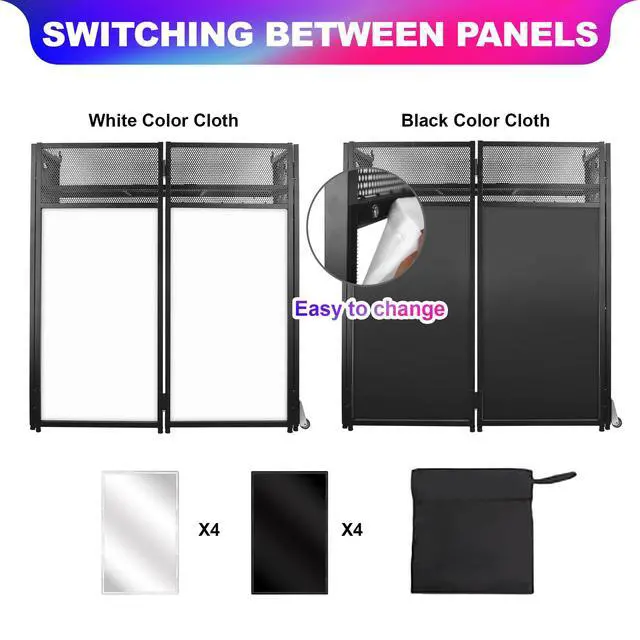 Alt view image 4 of 6 - Portable DJ Booth Table 43"H with Metal Frame, Foldable Facade Stand with Wheels | Foldable Design With Wheels And Carry Handles, Stable Metal Structure, Dual Scrims For Events, Parties