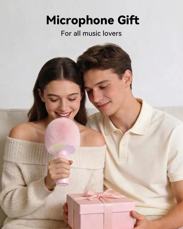 Alt view image 2 of 7 - Bluetooth Karaoke Microphone, Portable Handheld Microphone for iPhone, Karaoke Microfono with Dynamic Lights for Car, Home Party, Music Record, Duet Singing Mic for Kids Adults (Pink)