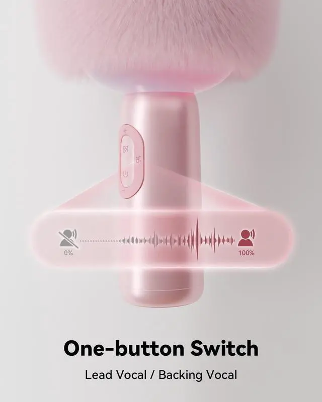 Alt view image 5 of 7 - Bluetooth Karaoke Microphone, Portable Handheld Microphone for iPhone, Karaoke Microfono with Dynamic Lights for Car, Home Party, Music Record, Duet Singing Mic for Kids Adults (Pink)