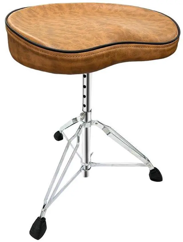 Main image of Saddle Drum Throne for Adults - Heavy Duty Drum Seat Stool with Leather Cushion, Double-Bar Foldable Base & 5 Height Adjustments