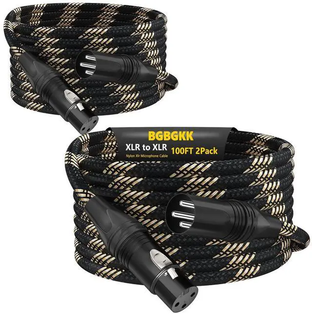 Main image of Braided XLR Cables 100ft 2 Pack, XLR Microphone Cable, 3-pin Professional Male to Female Balanced Mic Cable, X LR Speaker Cable for Microphone Mixer Black