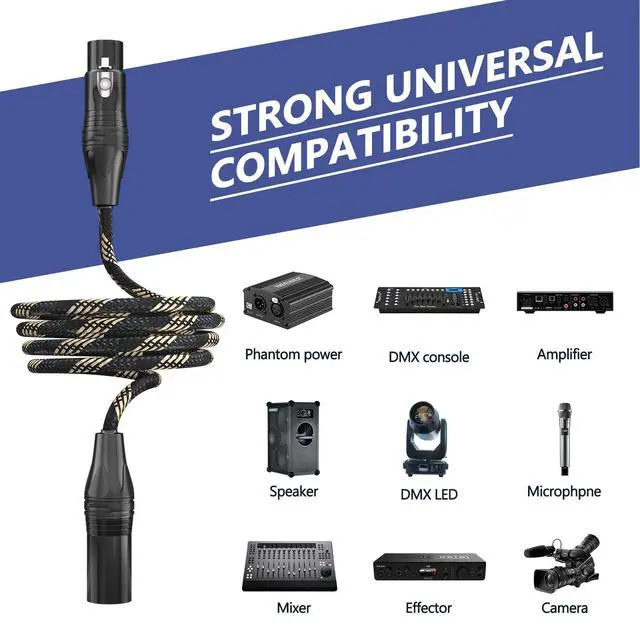 Alt view image 5 of 7 - Braided XLR Cables 100ft 2 Pack, XLR Microphone Cable, 3-pin Professional Male to Female Balanced Mic Cable, X LR Speaker Cable for Microphone Mixer Black