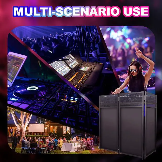 Alt view image 6 of 6 - Portable DJ Booth Table 43"H with Metal Frame, Foldable Facade Stand with Wheels | Foldable Design With Wheels And Carry Handles, Stable Metal Structure, Dual Scrims For Events, Parties