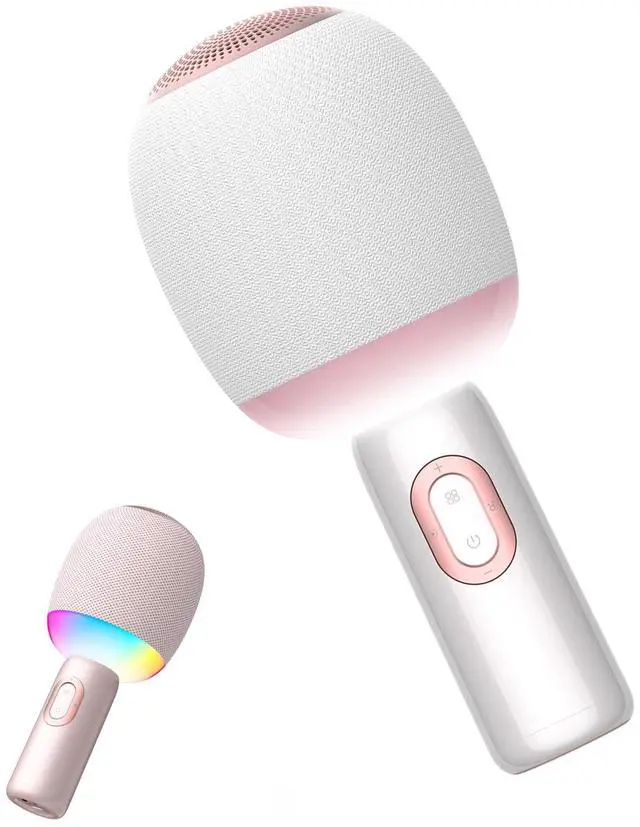 Main image of Wireless Bluetooth karaoke Microphone, 5-in-1 Portable Handheld Microphone for iPhone, Karaoke Microfono with Dynamic Lights for Car / Home Party, Music Record, Duet Singing Mic for Kids Adults-White