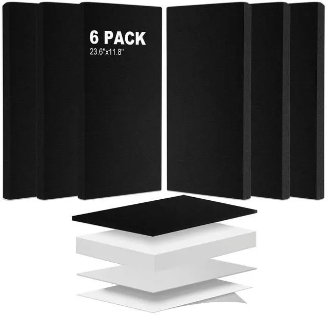 Main image of 6PCS Fiberglass Acoustic Panels, Black, 23.6"x11.8"x2" Thick | Self-Adhesive, Sound Proof for Walls, Sound Absorbing, Recording Studio Acoustical Treatments
