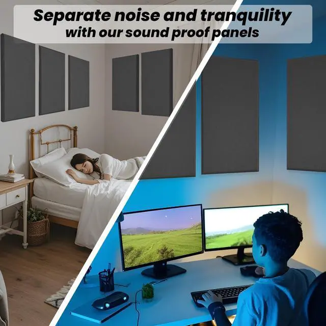Alt view image 2 of 7 - 6PCS Fiberglass Acoustic Panels, Black, 23.6"x11.8"x2" Thick | Self-Adhesive, Sound Proof for Walls, Sound Absorbing, Recording Studio Acoustical Treatments