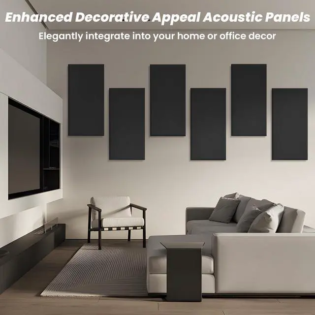 Alt view image 3 of 7 - 6PCS Fiberglass Acoustic Panels, Black, 23.6"x11.8"x2" Thick | Self-Adhesive, Sound Proof for Walls, Sound Absorbing, Recording Studio Acoustical Treatments