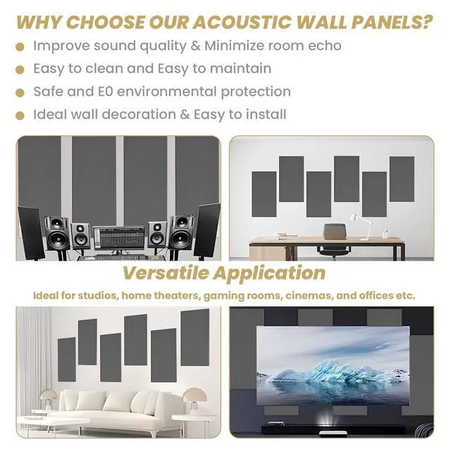 Alt view image 7 of 7 - 6PCS Fiberglass Acoustic Panels, Black, 23.6"x11.8"x2" Thick | Self-Adhesive, Sound Proof for Walls, Sound Absorbing, Recording Studio Acoustical Treatments