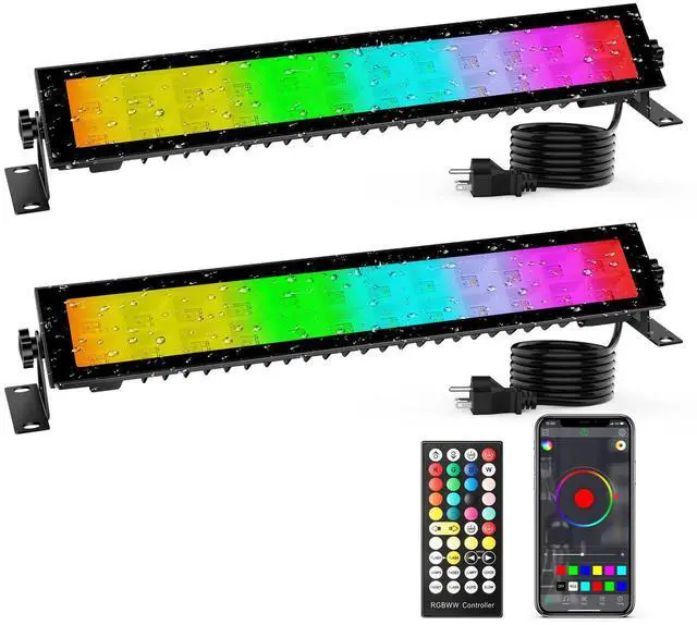 Main image of LED Stage Wash Light Bar 2Pack: 16" 48W RGBCW Wash Lights - APP & Remote Control - IP66 Waterproof - Timing & Music Sync - Uplighting for Events Outdoor Indoor Party Wall Washing Garden Landscape