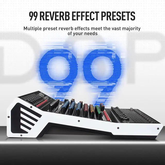 Alt view image 4 of 7 - 12-Channel Bluetooth Studio Audio Mixer 99 Bit DSP Digital Processor w/USB MP3 for PC Recording Input, XLR Microphone Jack, 48V Power, For Professional and Beginners DJ Mixer