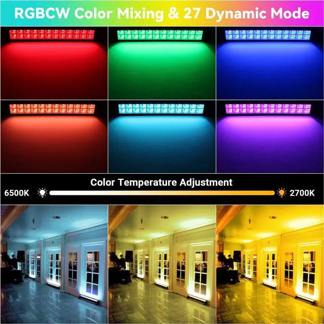 Alt view image 2 of 7 - LED Stage Wash Light Bar 2Pack: 16" 48W RGBCW Wash Lights - APP & Remote Control - IP66 Waterproof - Timing & Music Sync - Uplighting for Events Outdoor Indoor Party Wall Washing Garden Landscape