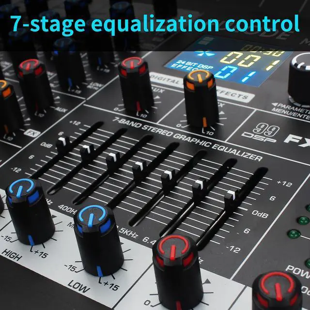 Alt view image 6 of 7 - 12-Channel Bluetooth Studio Audio Mixer 99 Bit DSP Digital Processor w/USB MP3 for PC Recording Input, XLR Microphone Jack, 48V Power, For Professional and Beginners DJ Mixer