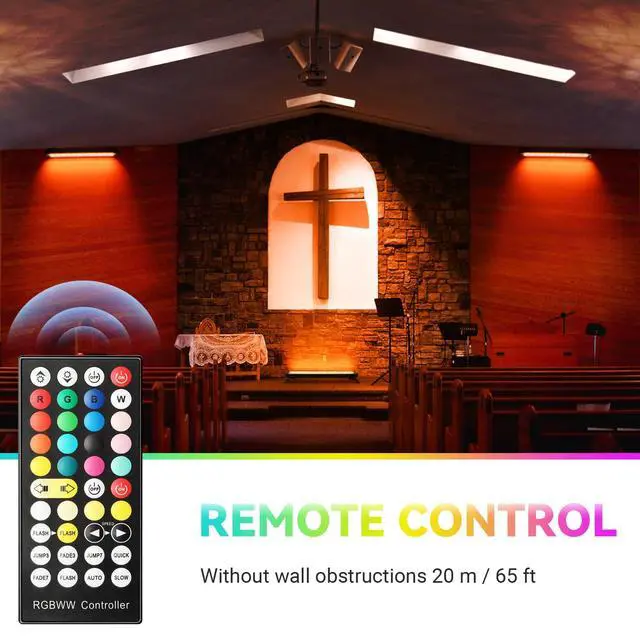 Alt view image 4 of 7 - LED Stage Wash Light Bar 2Pack: 16" 48W RGBCW Wash Lights - APP & Remote Control - IP66 Waterproof - Timing & Music Sync - Uplighting for Events Outdoor Indoor Party Wall Washing Garden Landscape
