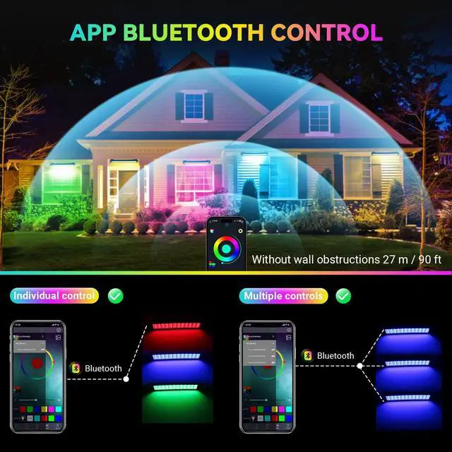 Alt view image 5 of 7 - LED Stage Wash Light Bar 2Pack: 16" 48W RGBCW Wash Lights - APP & Remote Control - IP66 Waterproof - Timing & Music Sync - Uplighting for Events Outdoor Indoor Party Wall Washing Garden Landscape
