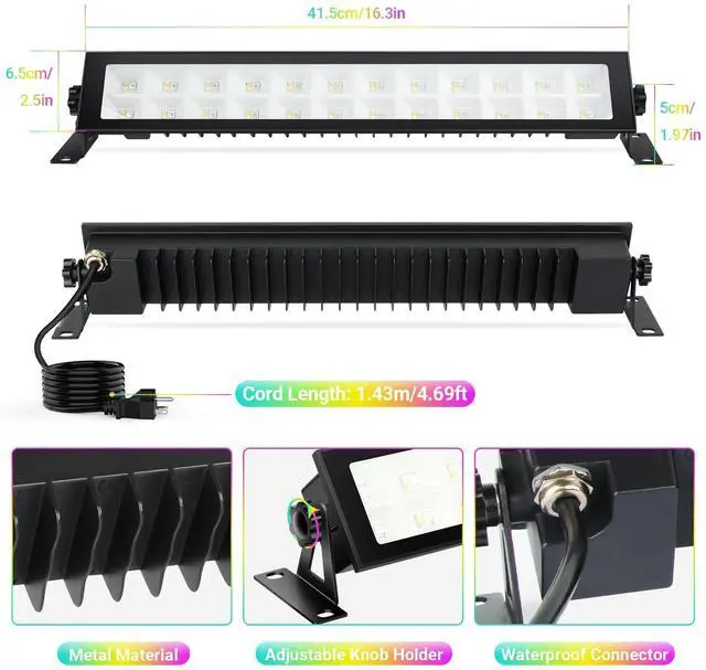 Alt view image 7 of 7 - LED Stage Wash Light Bar 2Pack: 16" 48W RGBCW Wash Lights - APP & Remote Control - IP66 Waterproof - Timing & Music Sync - Uplighting for Events Outdoor Indoor Party Wall Washing Garden Landscape
