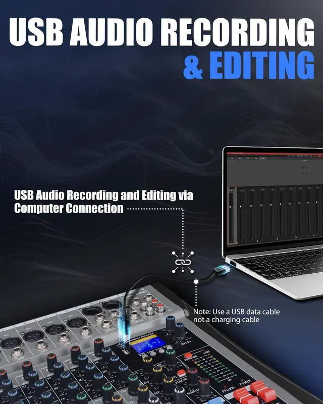 Alt view image 4 of 7 - 8 Channel mixer professional Audio Mixer, dj mixer with Individual Channel Control and USB Audio Recording & Editing via Computer, All-Metal mezcladora para dj (6 Channel)