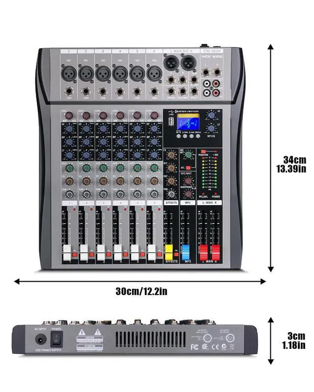 Alt view image 6 of 7 - 8 Channel mixer professional Audio Mixer, dj mixer with Individual Channel Control and USB Audio Recording & Editing via Computer, All-Metal mezcladora para dj (6 Channel)
