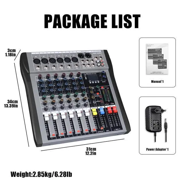 Alt view image 7 of 7 - 8 Channel mixer professional Audio Mixer, dj mixer with Individual Channel Control and USB Audio Recording & Editing via Computer, All-Metal mezcladora para dj (6 Channel)