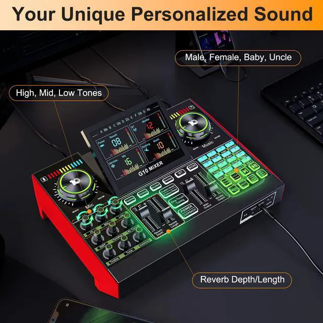 Alt view image 2 of 7 - G10 Gaming Audio Mixer, Audio Interface with 3.5mm/XLR Microphone Input, Voice Changer Live Sound Card for Streaming, Podcasting, Recording, and Singing Content Creation