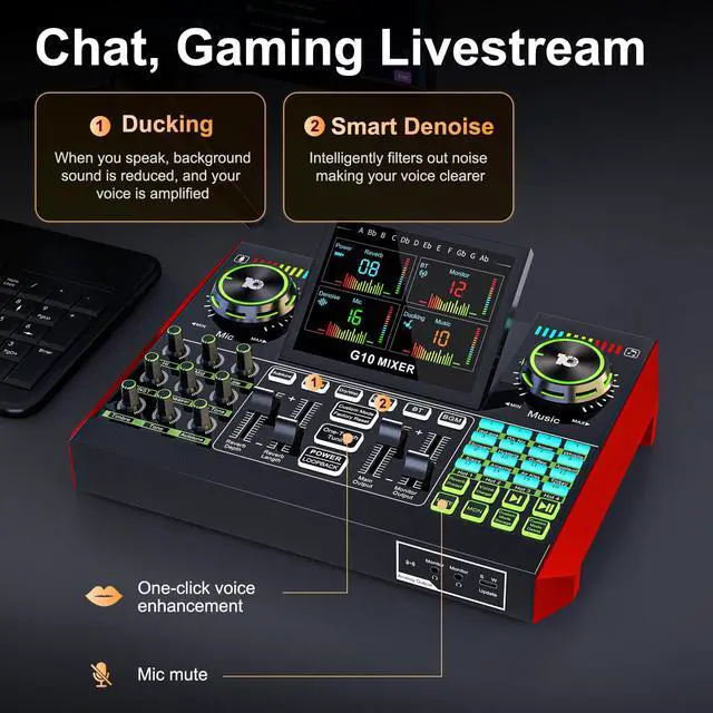 Alt view image 4 of 7 - G10 Gaming Audio Mixer, Audio Interface with 3.5mm/XLR Microphone Input, Voice Changer Live Sound Card for Streaming, Podcasting, Recording, and Singing Content Creation