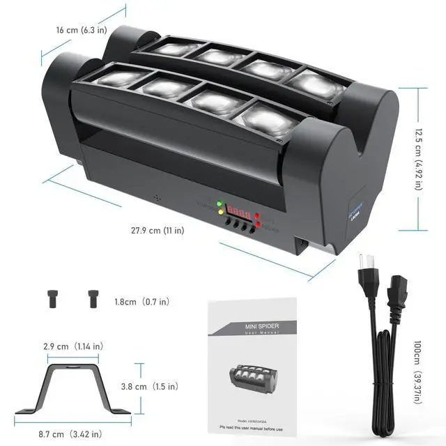 Alt view image 7 of 7 - 8x3W Spider Moving Head DJ Light,RGBW Stage Disco Light-1 Pack | 8x3W RGBW LEDs, DMX512/Auto/Sound/Master-Slave, Mini Moving Head Light For Party, Club, Wedding Event, Festival, Disco