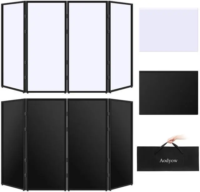Main image of DJ Facade Booth Portable Event Cover Screen-Foldable 4 Detachable Metal Frame Light Projector Display Scrim Panel Stand with Carry Bag for Show,Party,Gathering,DJ Stand(White and Black)