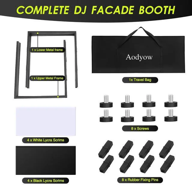 Alt view image 6 of 7 - DJ Facade Booth Portable Event Cover Screen-Foldable 4 Detachable Metal Frame Light Projector Display Scrim Panel Stand with Carry Bag for Show,Party,Gathering,DJ Stand(White and Black)