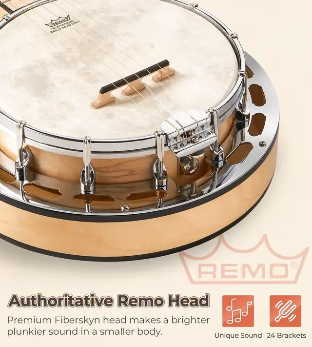 Alt view image 2 of 7 - Mini 5 String Banjo 28 Inch - Travel Maple Small Beginner Kit With Tone Ring, Fiberskyn Remo Head for Kids Teens Adults