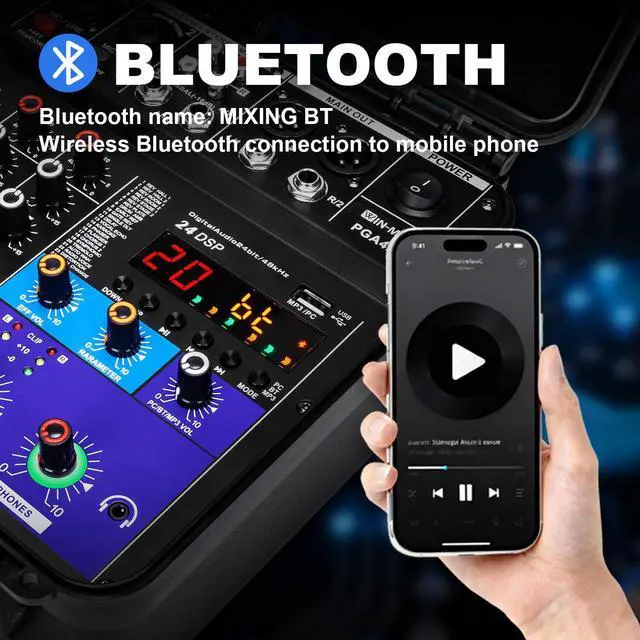 Alt view image 4 of 7 - 150W x2 Powered Mixer with 4 Channels, Bluetooth, USB/MP3 Playback & 48V Phantom Power for Karaoke, DJ, Home Studio & Live Sound