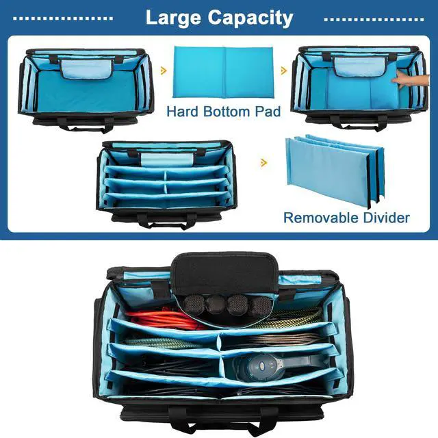 Alt view image 2 of 7 - Large Rolling DJ Cable Bag with Detachable Trolley & Divider | Padded Gig Bag, Music Gear Case with Multi Pockets for 15.6" Laptop, DJ Gear, Musical Instrument, Sound Equipment Storage