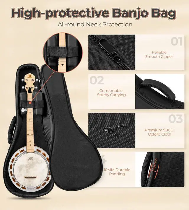 Alt view image 7 of 7 - Mini 5 String Banjo 28 Inch - Travel Maple Small Beginner Kit With Tone Ring, Fiberskyn Remo Head for Kids Teens Adults