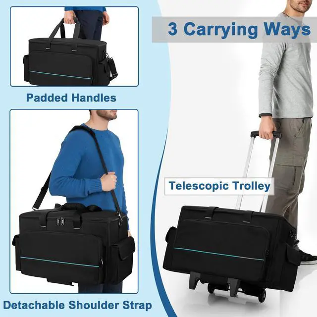 Alt view image 6 of 7 - Large Rolling DJ Cable Bag with Detachable Trolley & Divider | Padded Gig Bag, Music Gear Case with Multi Pockets for 15.6" Laptop, DJ Gear, Musical Instrument, Sound Equipment Storage