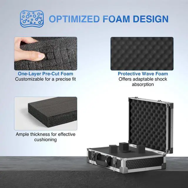 Alt view image 3 of 6 - Medium Carrying Case with Customizable Pre-Diced Foam PCSE-M | Aluminum Alloy Frame, Protective Gear Storage, Single/Dual Wireless Mic Systems, Equipment Transport