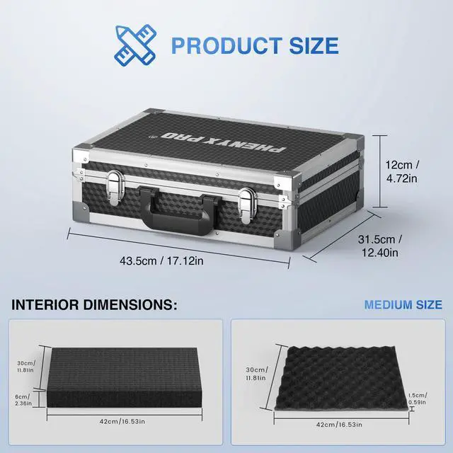 Alt view image 5 of 6 - Medium Carrying Case with Customizable Pre-Diced Foam PCSE-M | Aluminum Alloy Frame, Protective Gear Storage, Single/Dual Wireless Mic Systems, Equipment Transport