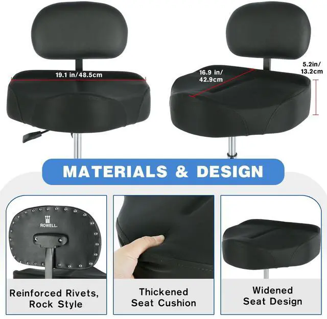 Alt view image 3 of 7 - Drum Throne with Backrest Height Adjustable Hydraulic Drum Stool 5.2 inch Thickened Cushion Drums Seat Heavy Duty Motorcycle Drums Stool Airlift Guitar Chair for Adult Drummers