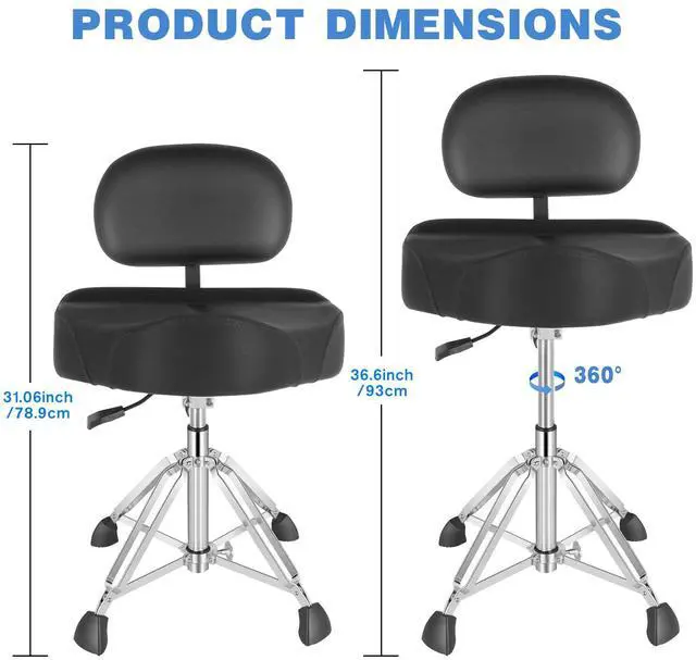 Alt view image 2 of 7 - Drum Throne with Backrest Height Adjustable Hydraulic Drum Stool 5.2 inch Thickened Cushion Drums Seat Heavy Duty Motorcycle Drums Stool Airlift Guitar Chair for Adult Drummers