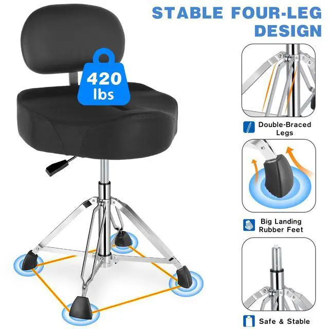 Alt view image 5 of 7 - Drum Throne with Backrest Height Adjustable Hydraulic Drum Stool 5.2 inch Thickened Cushion Drums Seat Heavy Duty Motorcycle Drums Stool Airlift Guitar Chair for Adult Drummers