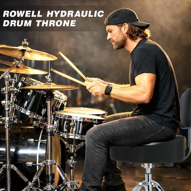 Alt view image 7 of 7 - Drum Throne with Backrest Height Adjustable Hydraulic Drum Stool 5.2 inch Thickened Cushion Drums Seat Heavy Duty Motorcycle Drums Stool Airlift Guitar Chair for Adult Drummers