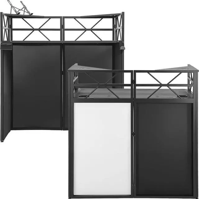 Main image of DJ Booth - Adjustable Height (33inch / 37.8inch), Portable DJ Table Stand with Carry Bag, Black & White Blackout Cloth, Foldable DJ Facade Booth for Event, Parties, Festival, Clubs (41.1 x 20.5inch)