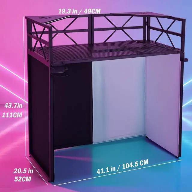 Alt view image 2 of 6 - DJ Booth - Adjustable Height (33inch / 37.8inch), Portable DJ Table Stand with Carry Bag, Black & White Blackout Cloth, Foldable DJ Facade Booth for Event, Parties, Festival, Clubs (41.1 x 20.5inch)