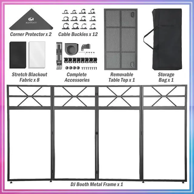 Alt view image 6 of 6 - DJ Booth - Adjustable Height (33inch / 37.8inch), Portable DJ Table Stand with Carry Bag, Black & White Blackout Cloth, Foldable DJ Facade Booth for Event, Parties, Festival, Clubs (41.1 x 20.5inch)
