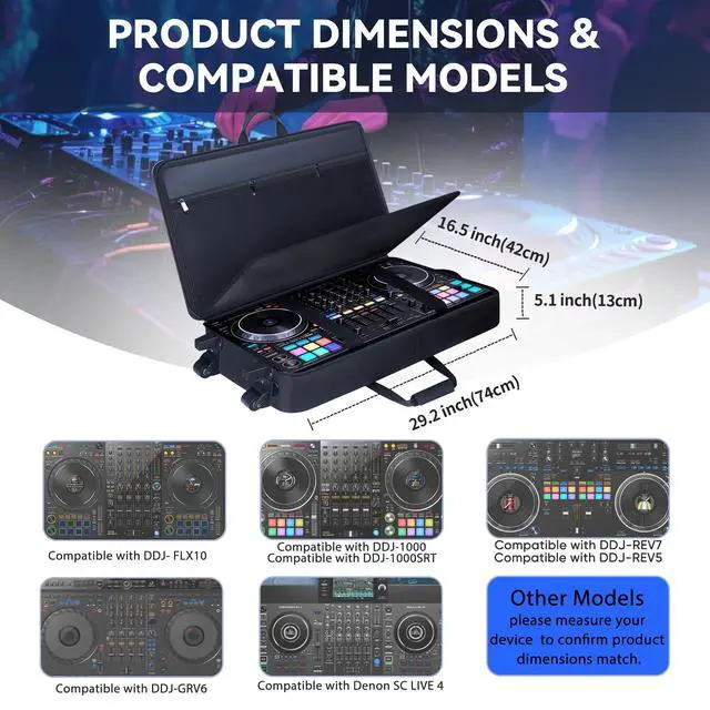 Alt view image 2 of 7 - Rolling DJ Controller Case with Wheels Compatible with DDJ-FLX10/ 1000/ 1000SRT/ DDJ-GRV6/ REV5/ REV7, Padding DJ Backpack with Adjustable Shoulder Strap and Multi-Pocket for Gear (Blue, with wheels)